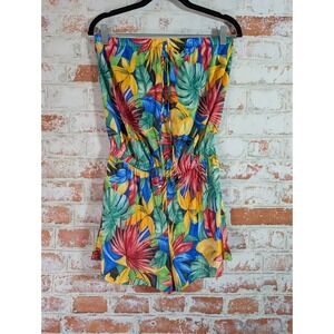Vtg‎ Granada Romper Womens Medium Tropical Floral Strapless Summer Beach